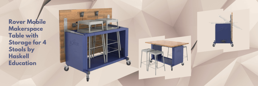Worthington Direct Makerspace work table with storage for stools