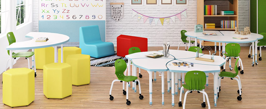 Classroom tables and student chairs by Virco Classroom furniture by Virco